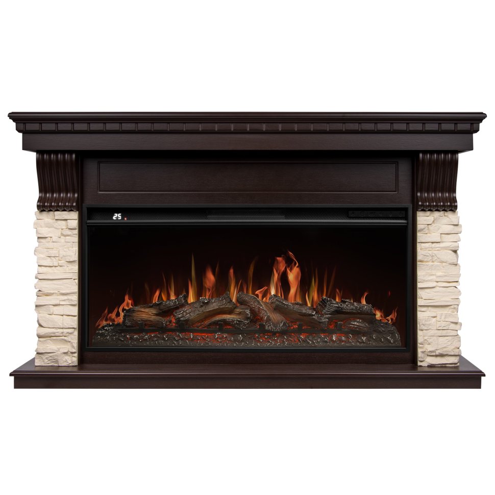 Каминокомплект Royal Thermo Aurora RTFP/P-AR40LS + портал Firelight Michigan 42/40/36 камень молочный/шпон темный дуб